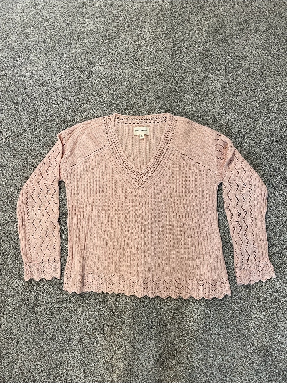 Lucky Brand Dusty Rose V-Neck Pointelle Knit Sweater